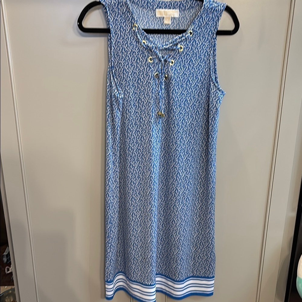 Michael Kors Blue Coral Print Lace Up Shift Dress Sleeveless Size M - Picture 2 of 6